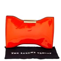 Pre Owned Alexander McQueen Neon Orange Patent Leather Clutch
