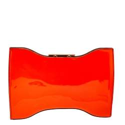 Pre Owned Alexander McQueen Neon Orange Patent Leather Clutch