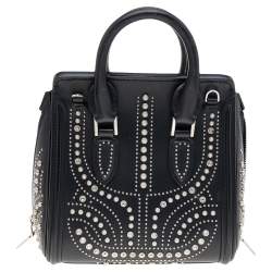 Pre Owned Alexander McQueen Black Leather Mini Studded Heroine Bag