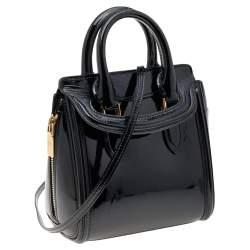 Pre Owned Alexander McQueen Black Patent Leather Mini Heroine Bag