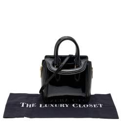 Pre Owned Alexander McQueen Black Patent Leather Mini Heroine Bag