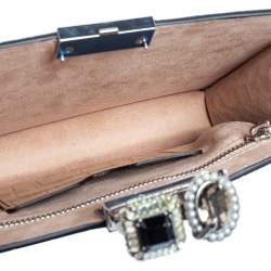 Pre Owned Alexander McQueen Beige/Black Croc Embossed Leather Two Ring Clutch