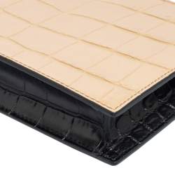 Pre Owned Alexander McQueen Beige/Black Croc Embossed Leather Two Ring Clutch