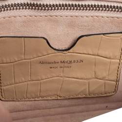 Pre Owned Alexander McQueen Beige/Black Croc Embossed Leather Two Ring Clutch