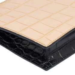 Pre Owned Alexander McQueen Beige/Black Croc Embossed Leather Two Ring Clutch