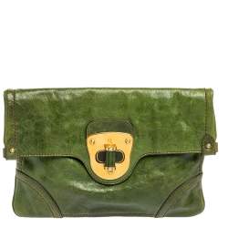 مملوكة مسبقًا Alexander McQueen Green Leather Flapper Clutch