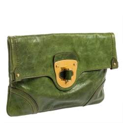 مملوكة مسبقًا Alexander McQueen Green Leather Flapper Clutch