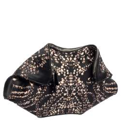 Pre Owned Alexander McQueen Black Rhinestone Printed Fabric De Manta Clutch