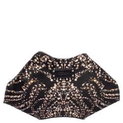 Pre Owned Alexander McQueen Black Rhinestone Printed Fabric De Manta Clutch