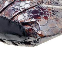 Pre Owned Alexander McQueen Metallic Brown Croc Effect Patent Leather Elvie Bag