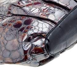 Pre Owned Alexander McQueen Metallic Brown Croc Effect Patent Leather Elvie Bag