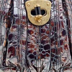 Pre Owned Alexander McQueen Metallic Brown Croc Effect Patent Leather Elvie Bag