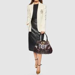 Pre Owned Alexander McQueen Metallic Brown Croc Effect Patent Leather Elvie Bag