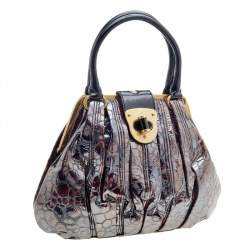 Pre Owned Alexander McQueen Metallic Brown Croc Effect Patent Leather Elvie Bag