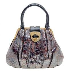 Pre Owned Alexander McQueen Metallic Brown Croc Effect Patent Leather Elvie Bag