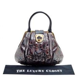 Pre Owned Alexander McQueen Metallic Brown Croc Effect Patent Leather Elvie Bag