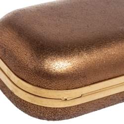 Pre Owned Alexander McQueen Gold Leather Skull Crystal Embellished Box Clutch