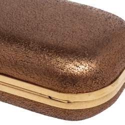 Pre Owned Alexander McQueen Gold Leather Skull Crystal Embellished Box Clutch