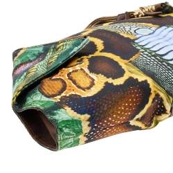 مملوكة مسبقًا Alexander McQueen Multicolor Print Satin and Leather Medium De Manta Clutch