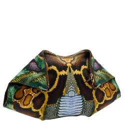 مملوكة مسبقًا Alexander McQueen Multicolor Print Satin and Leather Medium De Manta Clutch