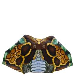مملوكة مسبقًا Alexander McQueen Multicolor Print Satin and Leather Medium De Manta Clutch