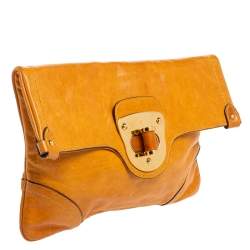 Pre Owned Alexander McQueen Orange Leather Flapper Clutch