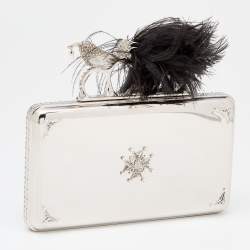 Pre Owned Alexander McQueen Silver Metal Bird with Feather Ring Knuckle Case