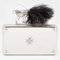 Pre Owned Alexander McQueen Silver Metal Bird with Feather Ring Knuckle Case