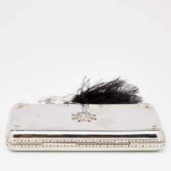 Pre Owned Alexander McQueen Silver Metal Bird with Feather Ring Knuckle Case