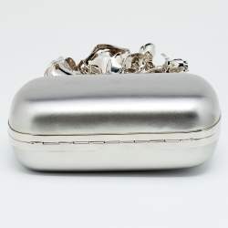 Pre Owned Alexander McQueen Grey Patent Leather Rose Knuckle Duster Box Clutch