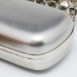 Pre Owned Alexander McQueen Grey Patent Leather Rose Knuckle Duster Box Clutch