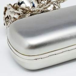 Pre Owned Alexander McQueen Grey Patent Leather Rose Knuckle Duster Box Clutch