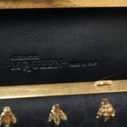 Pre Owned Alexander McQueen Black Fabric Bees Knuckle Box Clutch