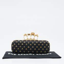 Pre Owned Alexander McQueen Black Fabric Bees Knuckle Box Clutch