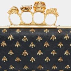 Pre Owned Alexander McQueen Black Fabric Bees Knuckle Box Clutch