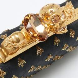 Pre Owned Alexander McQueen Black Fabric Bees Knuckle Box Clutch