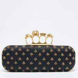 Pre Owned Alexander McQueen Black Fabric Bees Knuckle Box Clutch