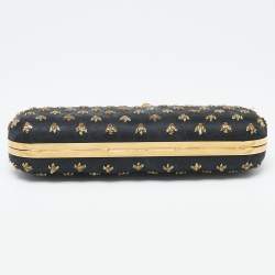 Pre Owned Alexander McQueen Black Fabric Bees Knuckle Box Clutch