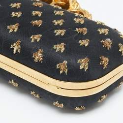 Pre Owned Alexander McQueen Black Fabric Bees Knuckle Box Clutch