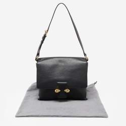 Pre Owned Alexander McQueen Black Leather Flap Twin Skull Shoulder Bag