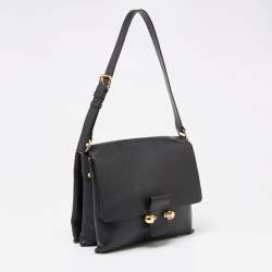 Pre Owned Alexander McQueen Black Leather Flap Twin Skull Shoulder Bag