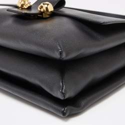 Pre Owned Alexander McQueen Black Leather Flap Twin Skull Shoulder Bag