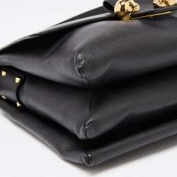 Pre Owned Alexander McQueen Black Leather Flap Twin Skull Shoulder Bag