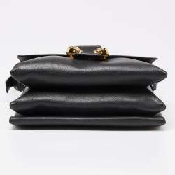 Pre Owned Alexander McQueen Black Leather Flap Twin Skull Shoulder Bag