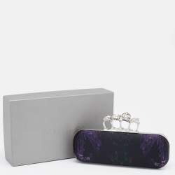 Pre Owned Alexander McQueen Black Print Satin Skull Knuckle Box Clutch