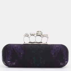 Pre Owned Alexander McQueen Black Print Satin Skull Knuckle Box Clutch