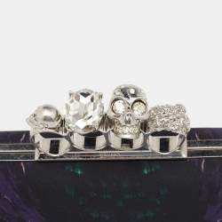 Pre Owned Alexander McQueen Black Print Satin Skull Knuckle Box Clutch