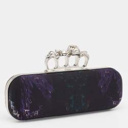 Pre Owned Alexander McQueen Black Print Satin Skull Knuckle Box Clutch