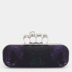 Pre Owned Alexander McQueen Black Print Satin Skull Knuckle Box Clutch