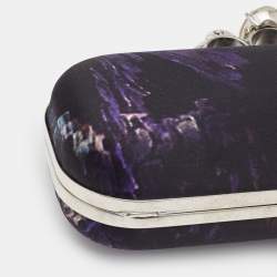 Pre Owned Alexander McQueen Black Print Satin Skull Knuckle Box Clutch